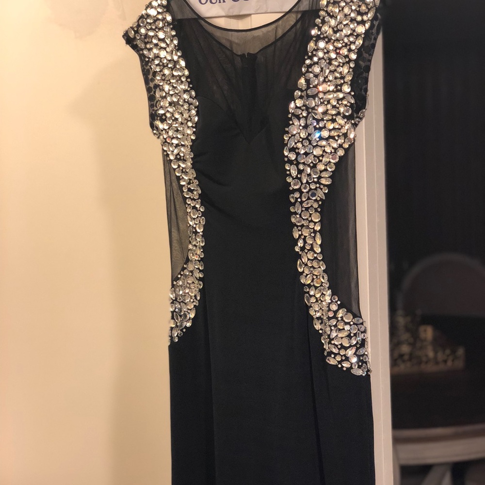 Jovani black stretch sheer & stone gown